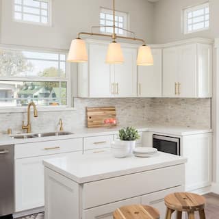 32'' Mid-century Modern  3-light Linear Chandelier Fabrey French Country Glam Kitchen Island Light Fabric Shades