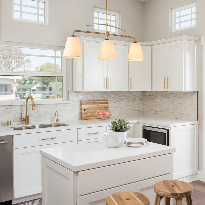 32'' Mid-century Modern 3-light Linear Chandelier Fabrey French Country Glam Kitchen Island Light Fabric Shades