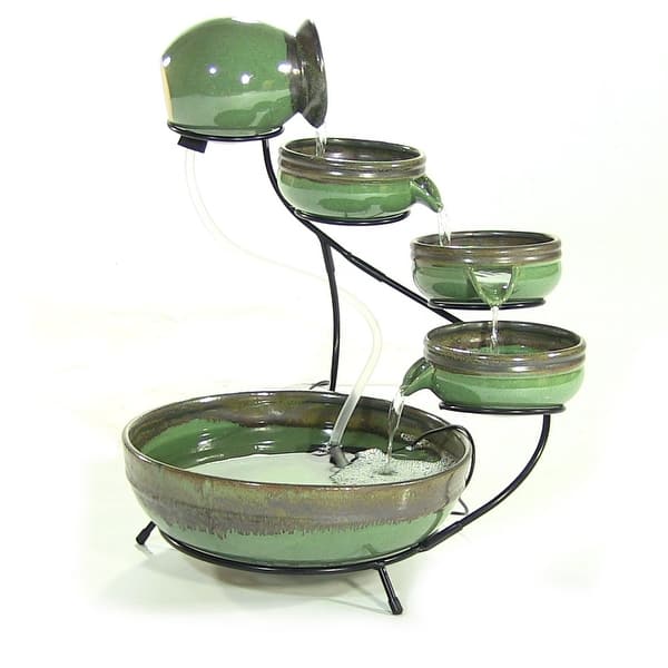 Sunnydaze Green Sand Ceramic Cascade Solar Outdoor Water Fountain - 21 Inch Tall - Bed Bath & Beyond - 11594740