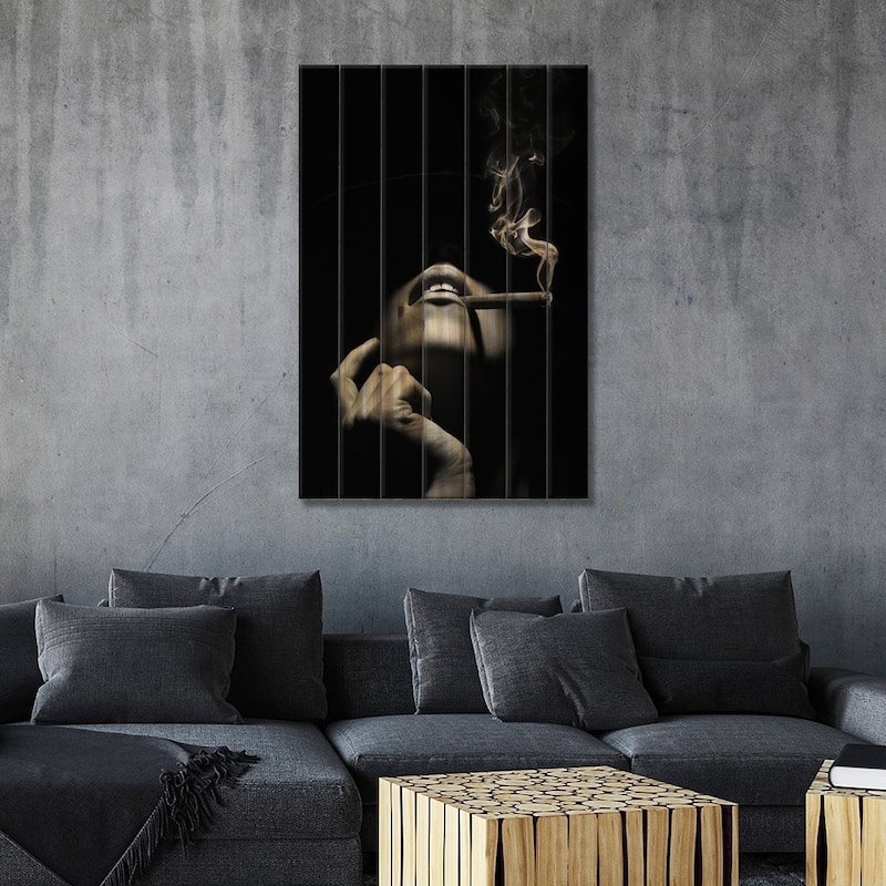 Woman Smoking A Cigar Print On Wood by Johan Swanepoel - Multi-Color