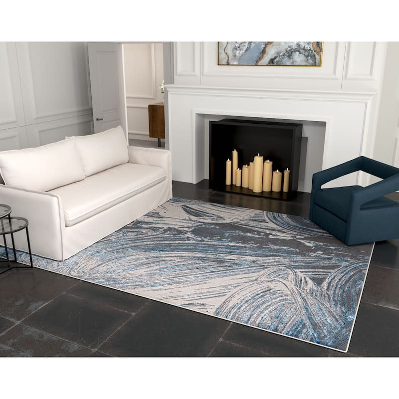 Silver Orchid Monel Ocean Blues Contemporary Rug