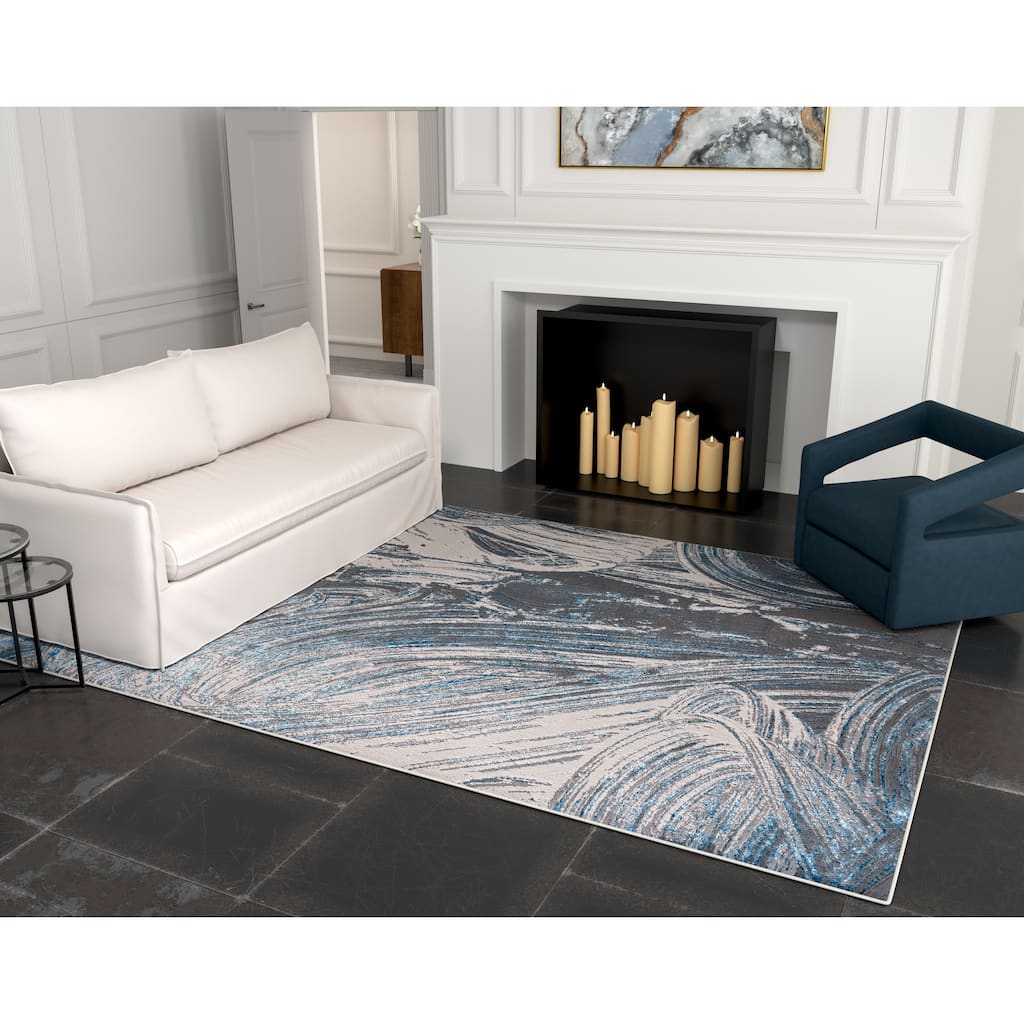 Silver Orchid Monel Ocean Blues Contemporary Rug
