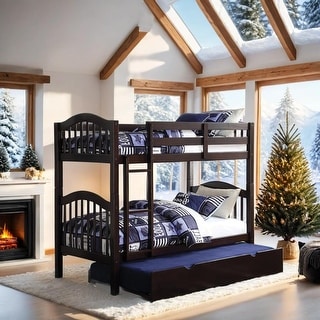 Twin over Twin Convertible Bunk Bed with Guard-Rail & Ladder, Espresso