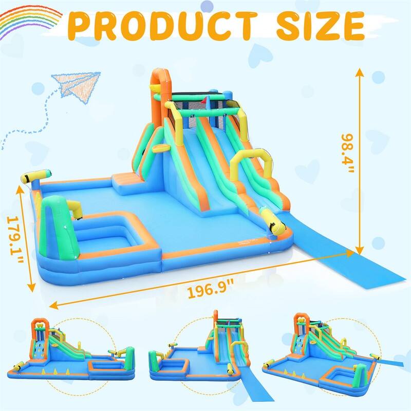Oxford Cloth Inflatable Castle Bounce House In Blue And Yellow With Double Slides, Climbing Wall And Water Pool - N/A