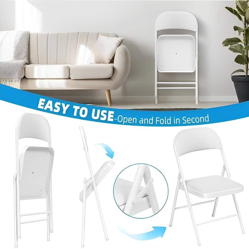 6 Pack Folding Chairs with Padded Seats for Outdoor & Indoor-White
