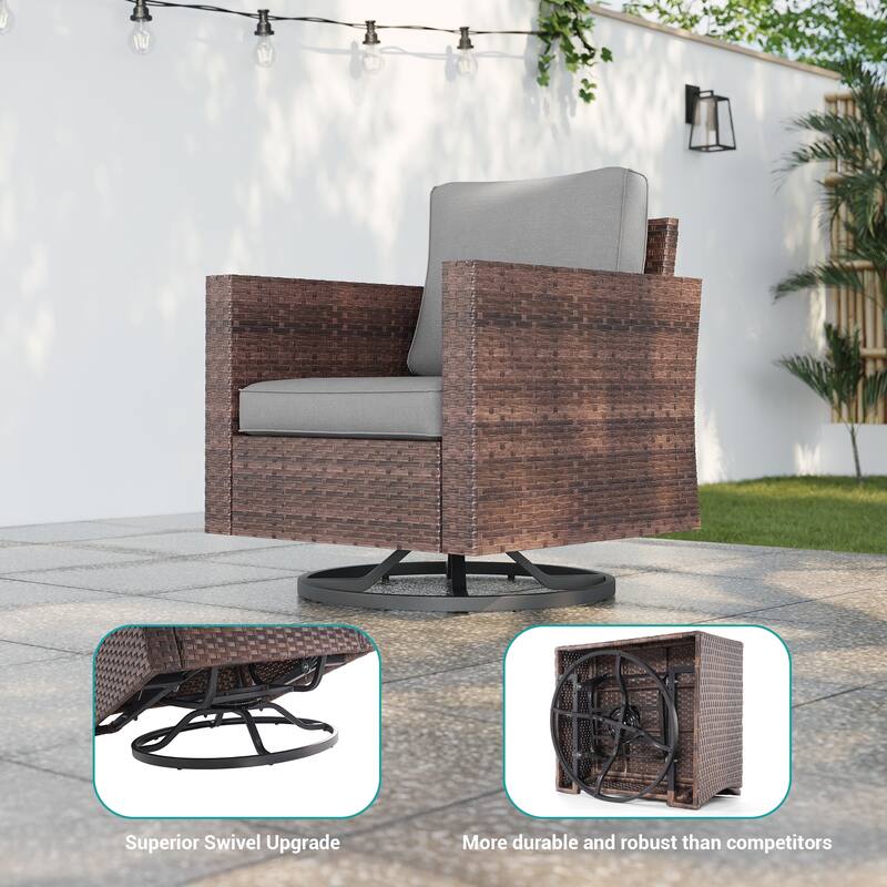 BONOSUKI 2-Piece Patio Chair Set Brown Rattan Swivel Rocking Chair Set, Outdoor Furniture PE Wicker Set