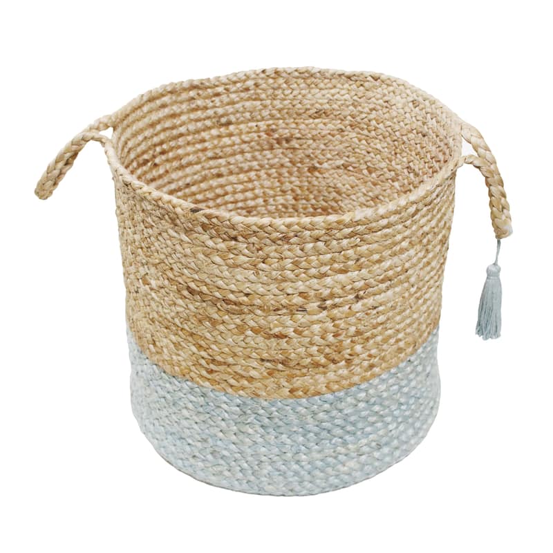Sevita Two-Tone Handbraided Jute Storage Basket with Handles