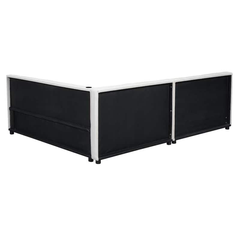 Upholstered Full Size platform bed with USB Ports, Beige