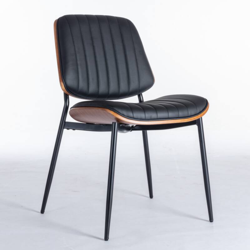 Dining Chairs Set of 2 Mid Century Modern Retro Faux Leather Chair with Walnut Bentwood Back