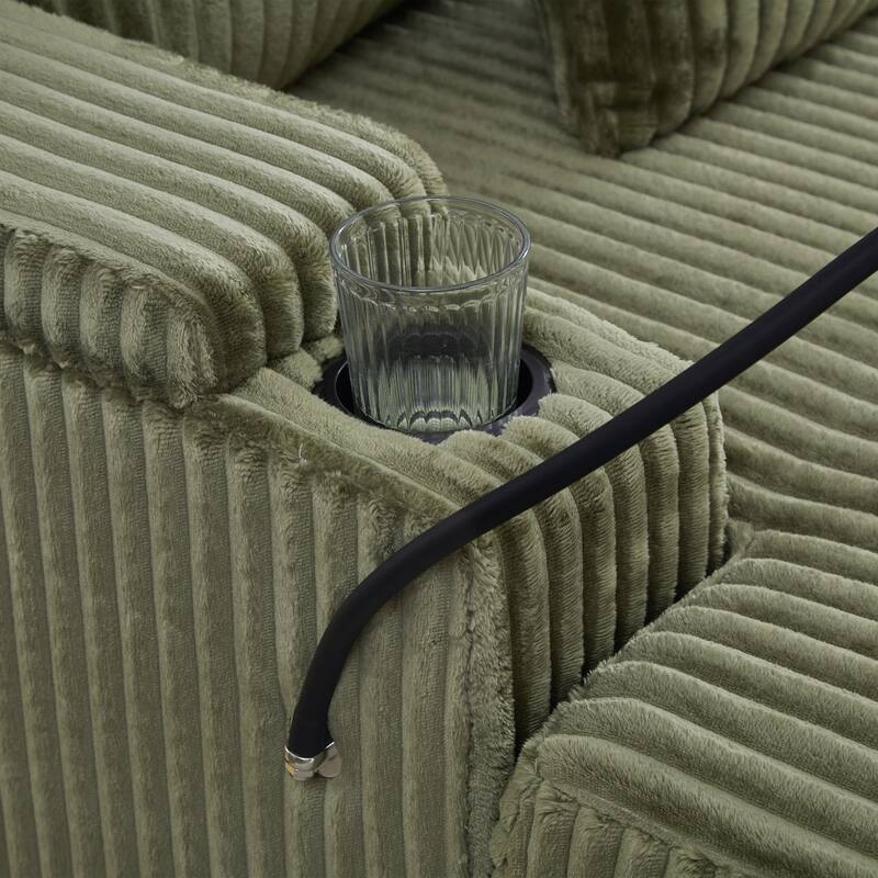 Corduroy Chaise Lounge Sofa Loveseat Sleeper Sofa with Adjustable Backrest, Cup Holders, Phone Holder and Dual Storage Armrest