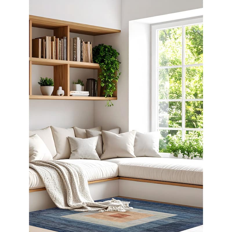 ECARPETGALLERY Hand-knotted Pak Finest Gabbeh Dark Blue Wool Rug - 7'10 x 7'9