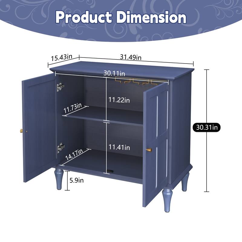 31" Mid-Century 2-Door Cabinet with Removable Tall Wine Glass Rack