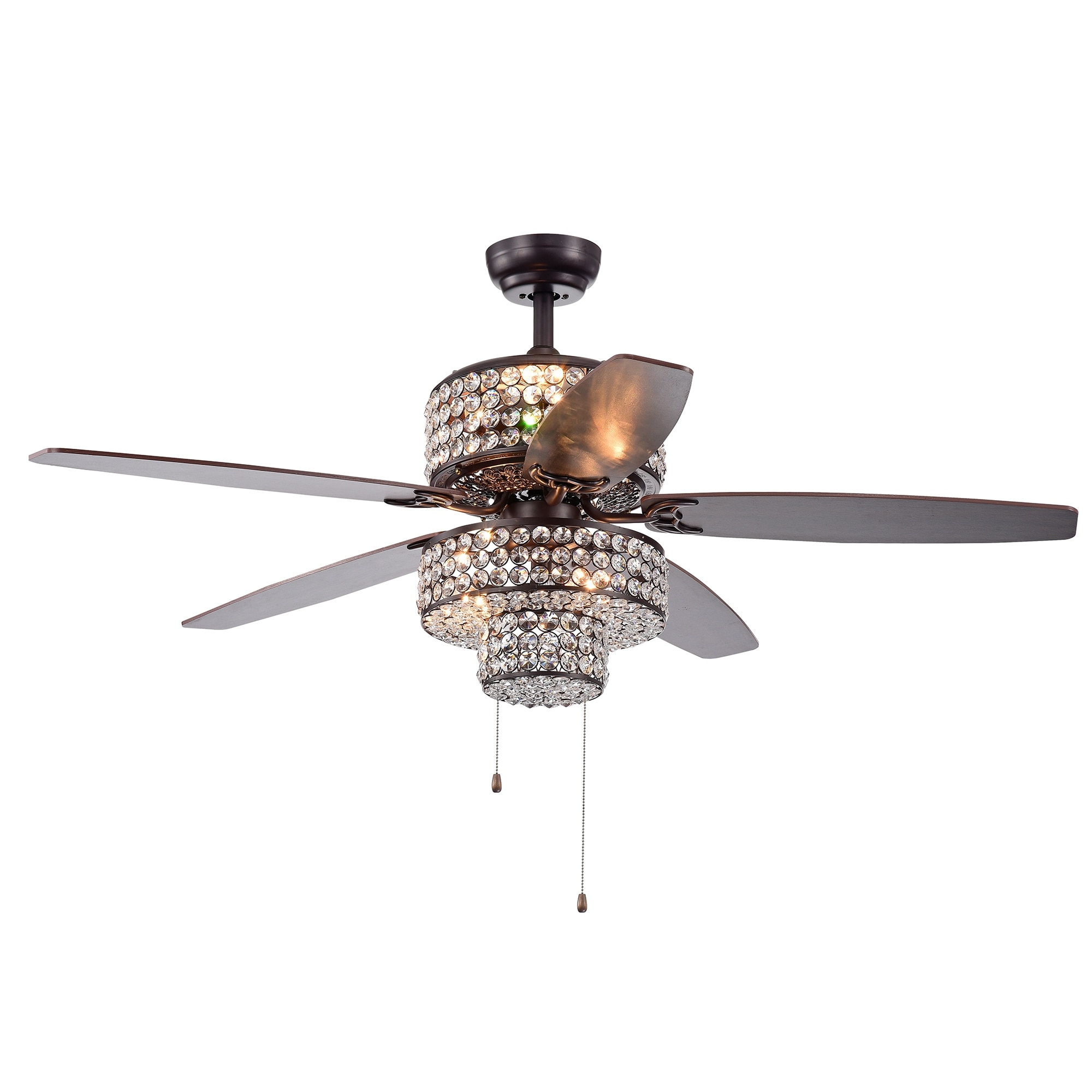 Tierna 5 Blade 52 Inch Rustic Bronze Lighted Ceiling Fans Two Tiered Crystal Shade Optional Remote Incl 2 Color Option Blades Overstock 22538391