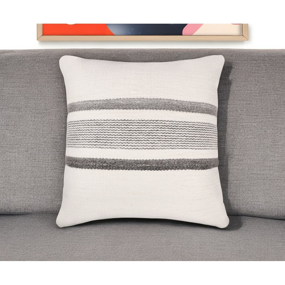 20" Black Gray and White Striped Throw Pillow