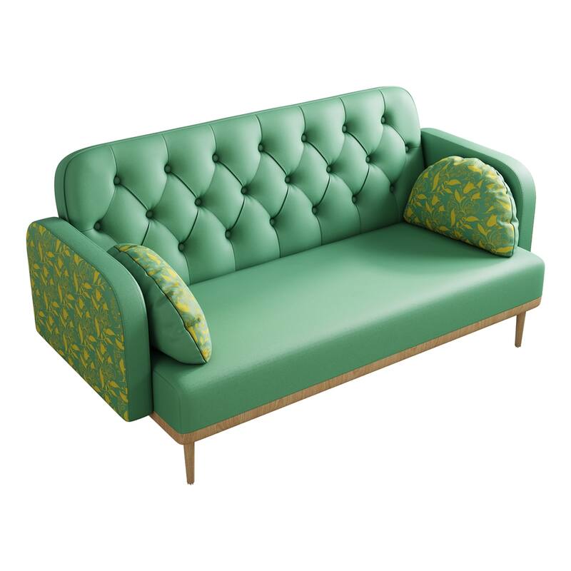 Modern Upholstered PU Sofa with 2 Dumpling-shaped Throw Pillows