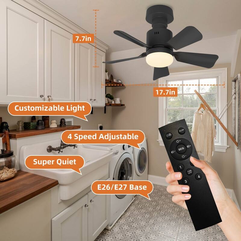 18-Inch E26/E27 Screw-in Ceiling Fan with Dimmable LED Light - N/A