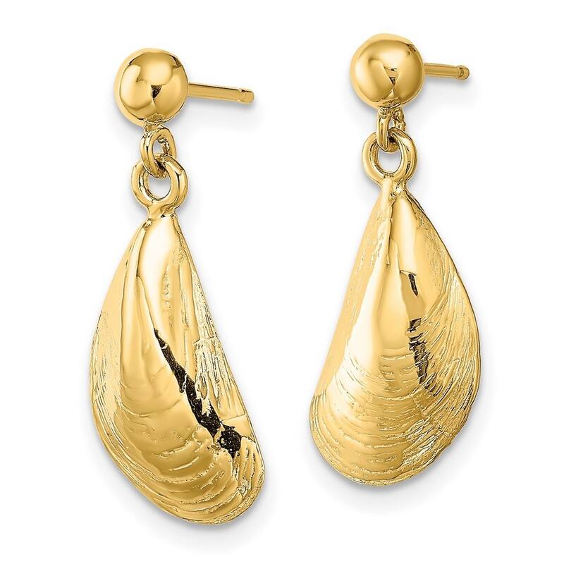 Curata 14k Yellow Gold Polished Mussel Shell Drop Dangle Earrings 20.5x8.9mm