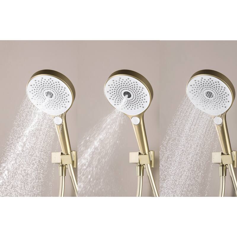 Wall Mounted Thermostatic Shower Faucet with Hand Shower Brushed Gold Rain Waterfall Complete Shower System with Brass Valve
