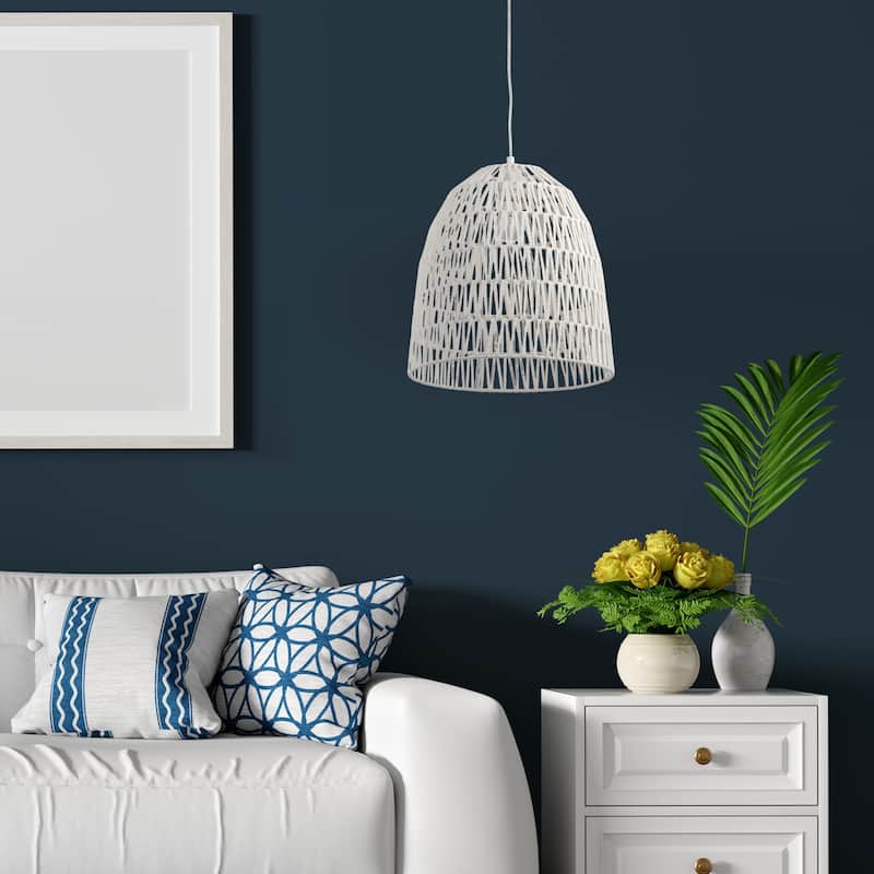 Penelope River of Goods White Woven Hemp Rope Dome Shade Pendant Light - 15" x 15" x 18/66"