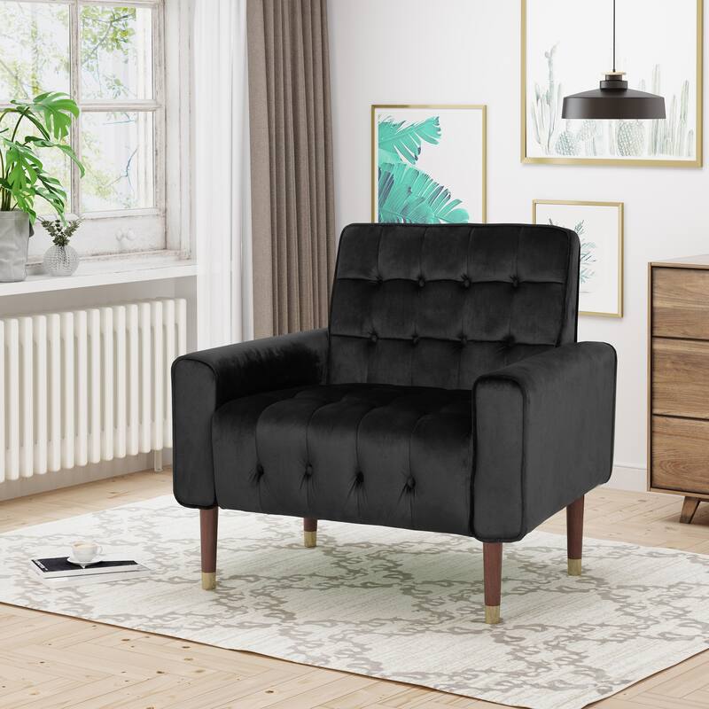 Black 33" Velvet Button Tufted Arm Chair