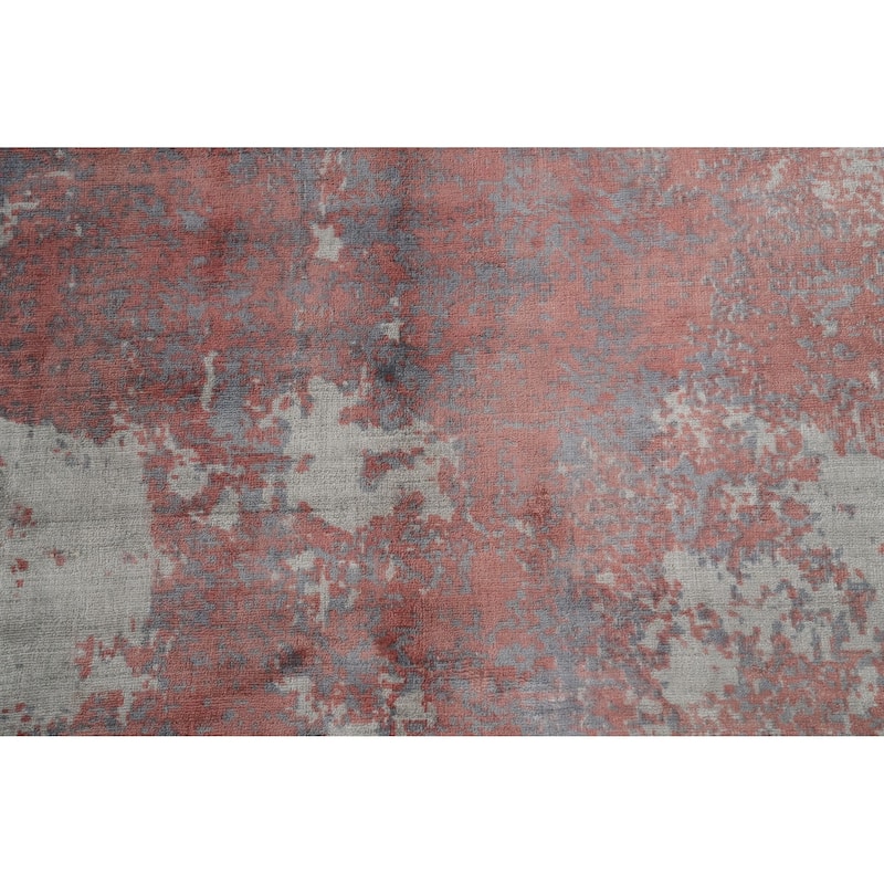 Hand Knotted Oriental Viscose Silk Carpet Modern Pictorial Multi-Colored Abstract Area Rug - 7' 10'' X 5' 6''