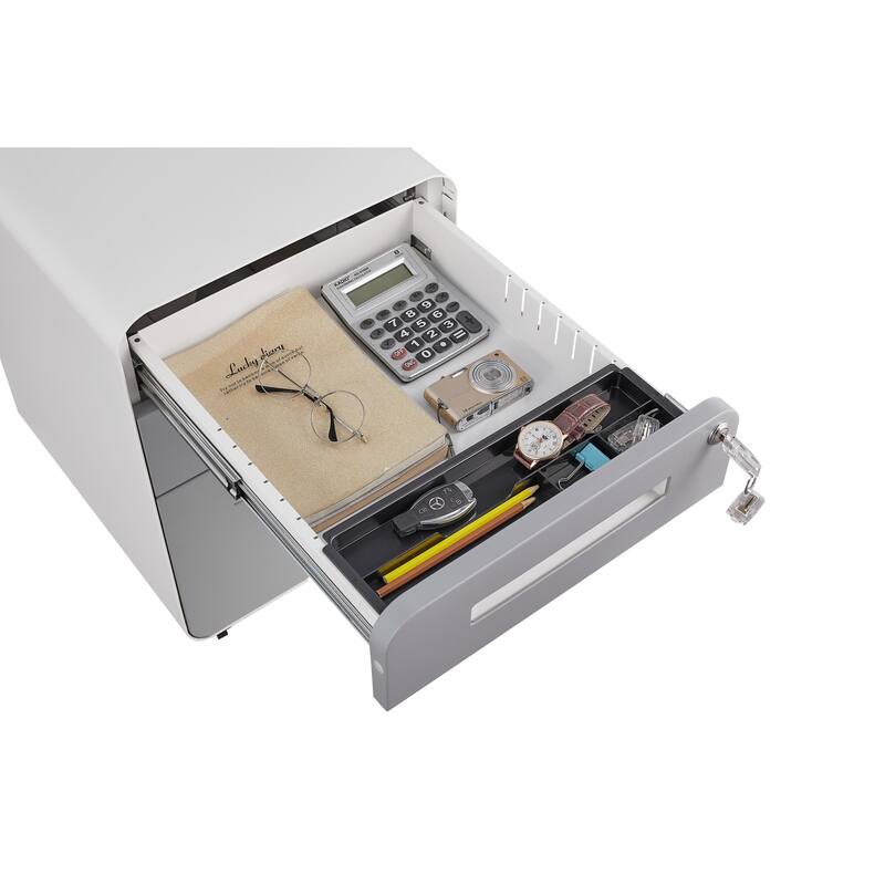 3-Drawer Locking Mobile File Cabinet with Wheels, Metal Home Office Storage Cabinet with Pencil Tray & Hanging Bars