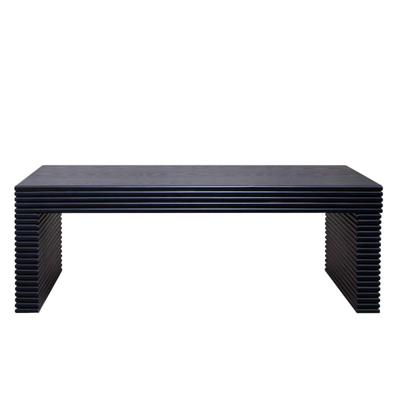 Modern Coffee Table Accent Table with Bold Ribbed Texture, Low-Profile Center Table Dining Table with Carving Craft