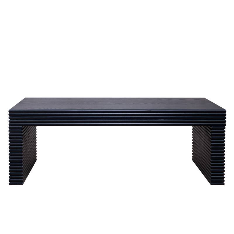 Modern Matte Black Ribbed Coffee Table Low Profile Center Table