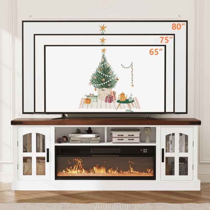 Gymojoy Fireplace 71" TV Stand with 36" Electric Fireplace, Media Console for Up to 80" TVs, LED Lights Entertainment Center.