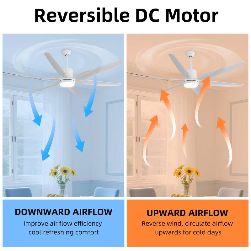 66 in. Modern Downrod Mount Ceiling Fan with LED Light, 6 ABS Blades, DC Motor, Remote Control