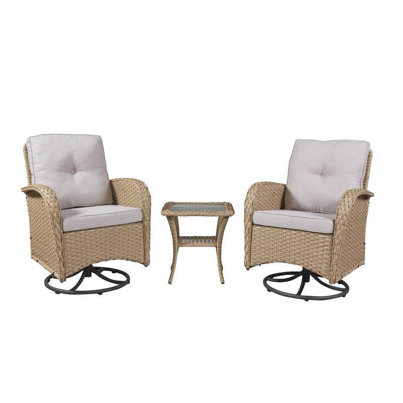 Gymojoy Outdoor 3-piece Rattan Wicker Rocking Swivel Chair Set