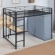 preview thumbnail 1 of 78, Full Size Metal Loft Bed with Workstation Desk, Built-In Shelves, LED Light Strip, Power Outlet & Hanging Wardrobe Storage Full Black - Full