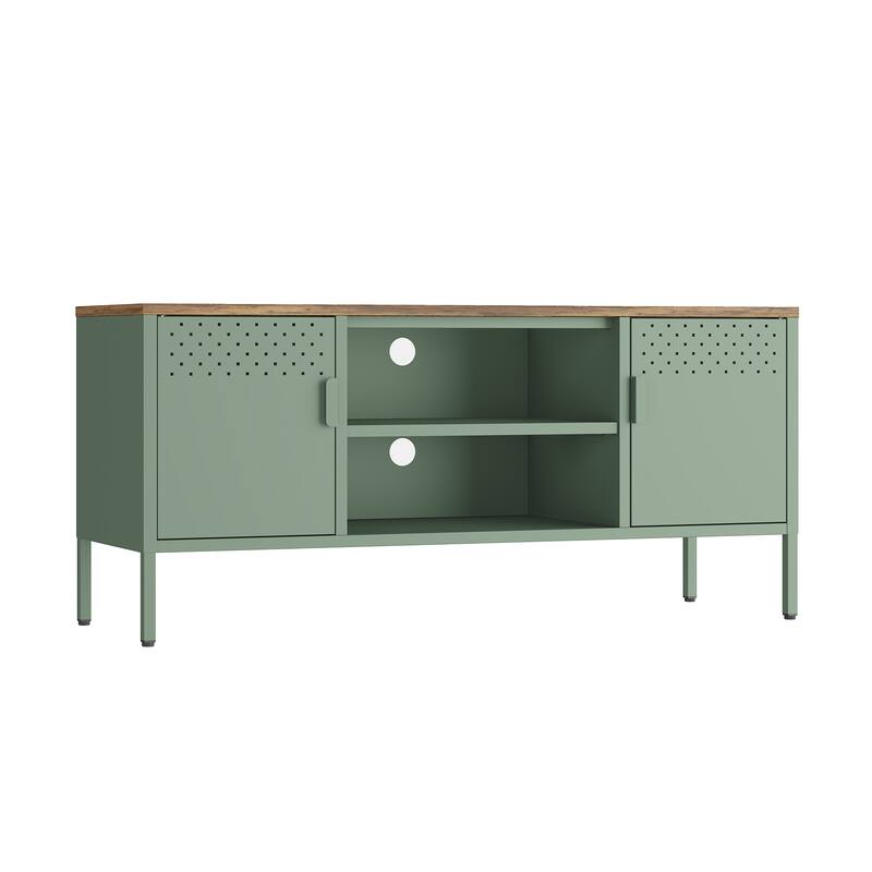 Metal Storage Cabinet with Wood Top and 6 Shelves for 40 Inch TV