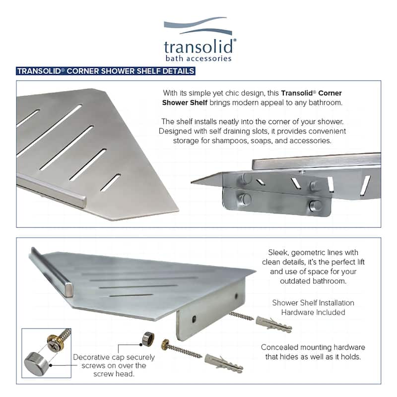 Transolid K-J30-SSC Shower Shelf Kit 30-in Jocelyn Grab Bar Shelf and 2 Corner shelves - 30x4x3