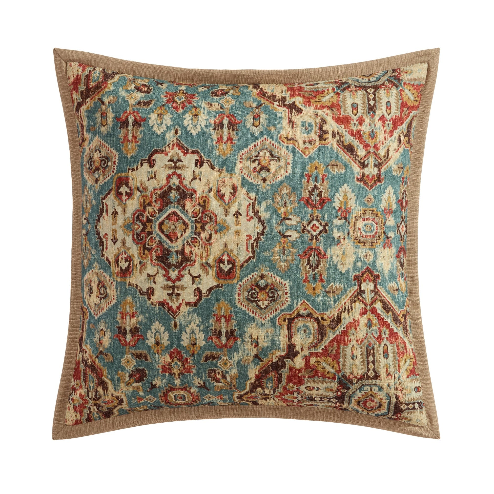 HiEnd Accents Carmen Washed Linen Medallion Vintage Kilim Modern Rustic 27x27 inch Euro Sham