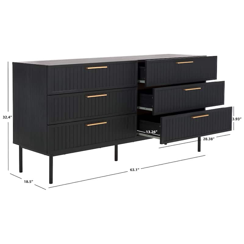 SAFAVIEH Home Axelle 6 Drawer Dresser - Black/Gold