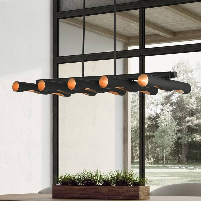 Livex Lighting 10 Light Black Linear Chandelier, 45898-04 - 50" L x 22" W x 12.25" - 43.25" Adj. H