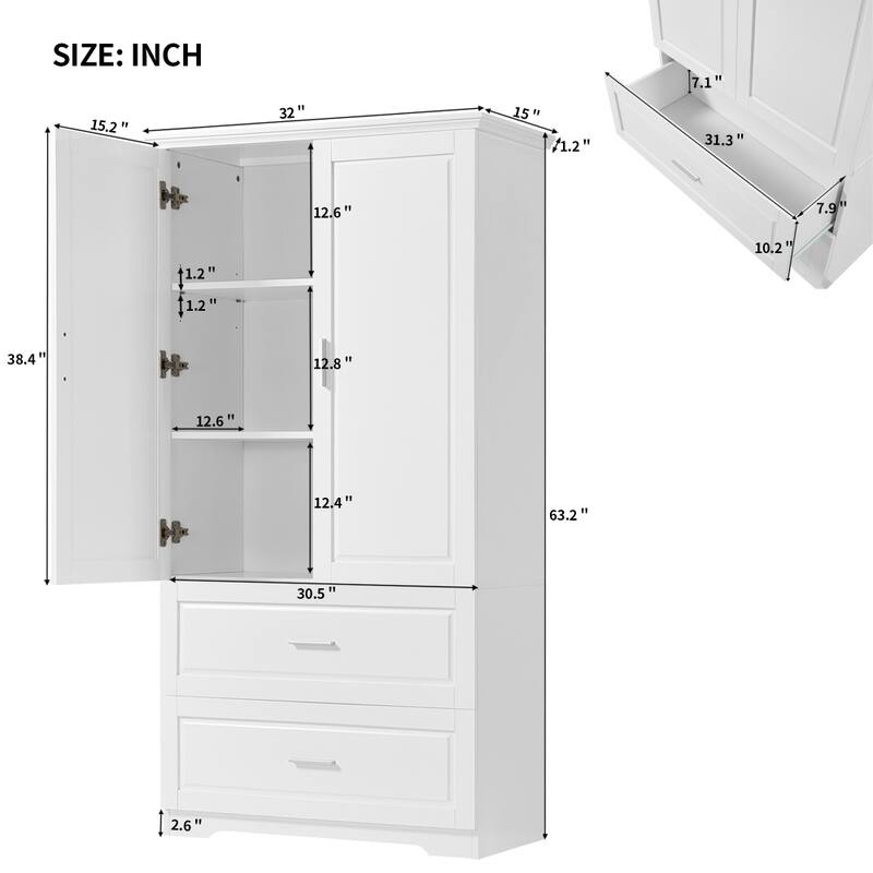 63.2 in.H Tall MDF Bathroom Storage Cabinet with Adjustable Shelf