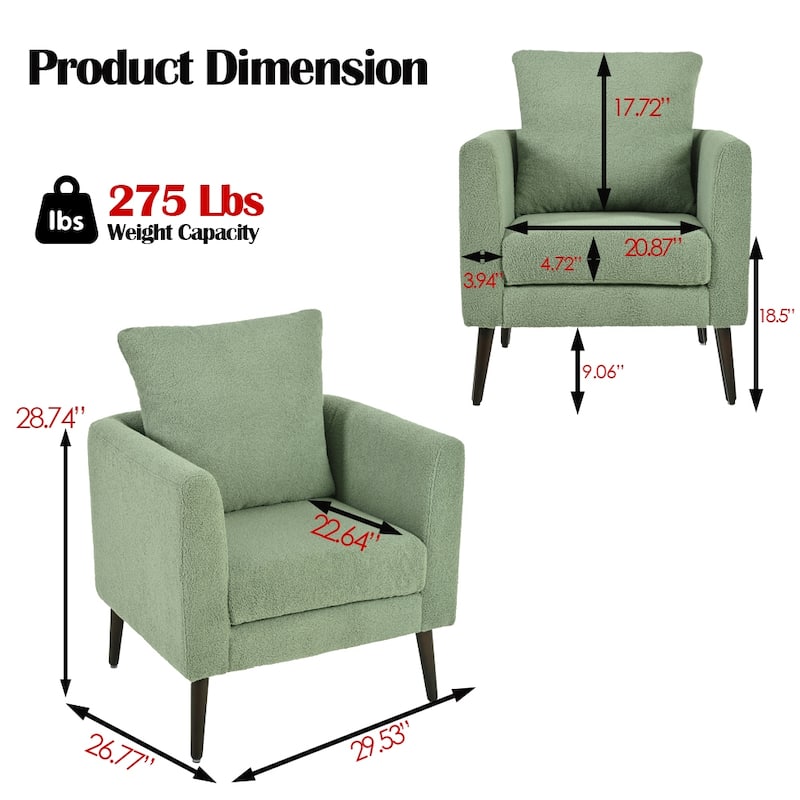 Upholstered Teddy Fabric Accent Chair, Arm Chairs with Pillow Mid Century Modern Living Room Lounge Chair, Single Sofa Chair