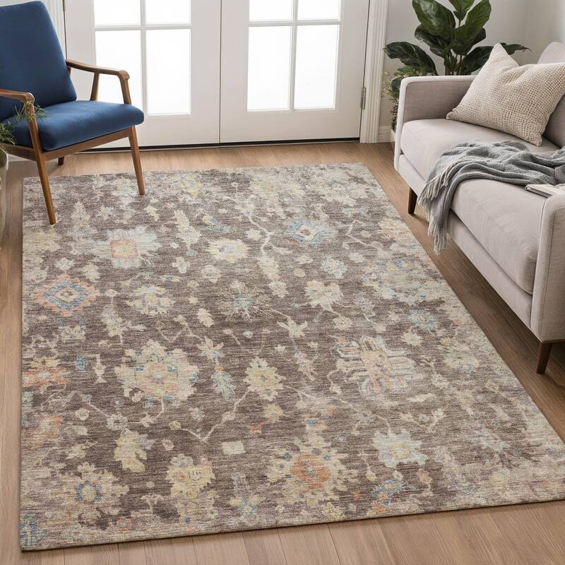 Machine Washable Indoor/ Outdoor Casual Traditional Chantille Rug