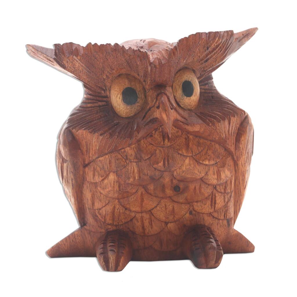Novica Handmade Clever Owl Wood Statuette
