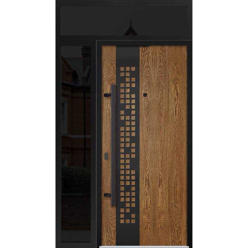 Exterior Prehung Steel Entry Door Ronex 0131 Grey 2 Sidelites Top Window Stainless Steel Inserts 16+36+16x96 Left Hand - Beige - 52 x 96