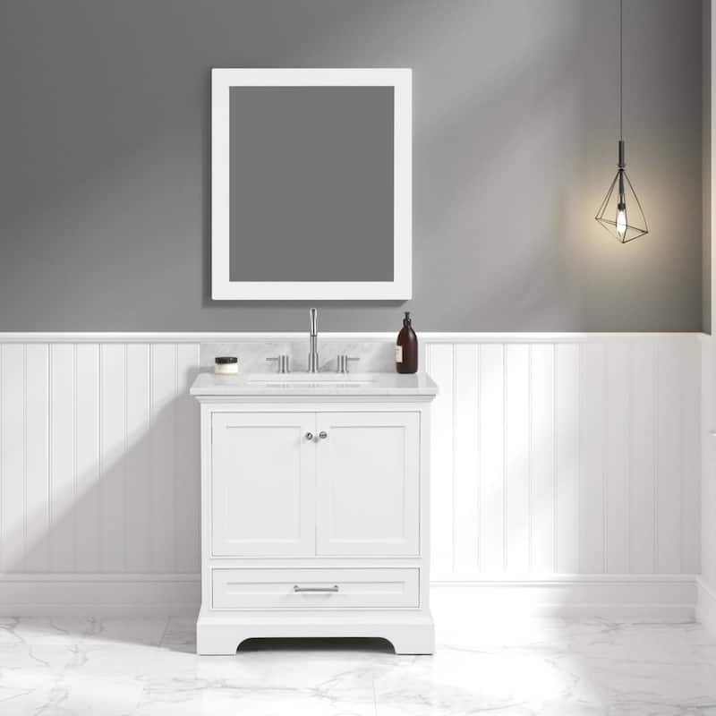 Blossom Copenhagen 30" Bathroom Vanity with Marble Top, Sink & Mirror - MatteWhite