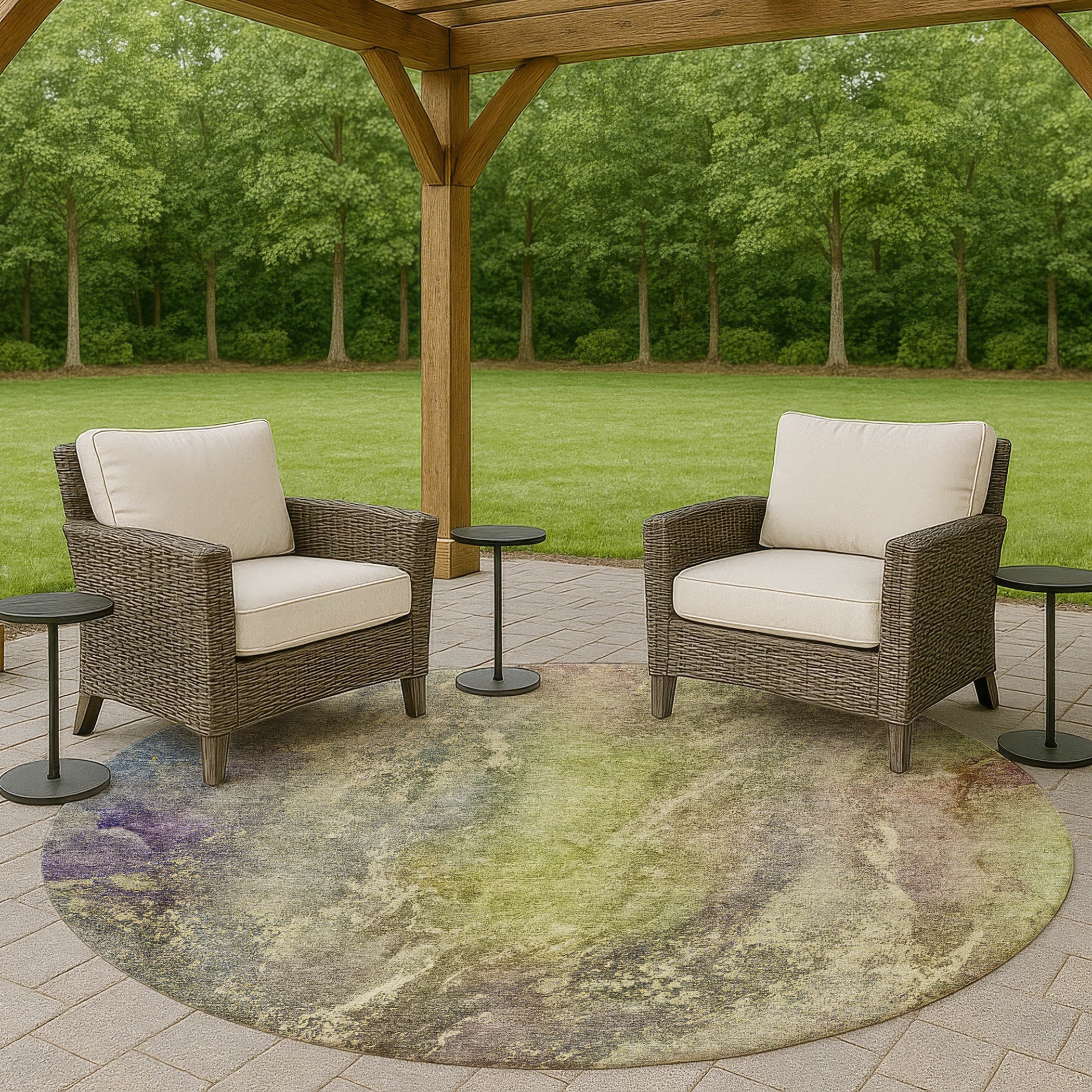 Machine Washable Indoor/ Outdoor Abstract Watercolor Chantille Rug