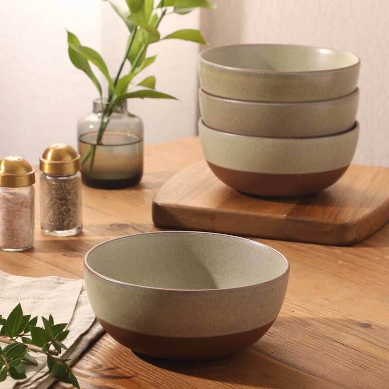 Gibson Elite William Crest 4 Piece Cereal Bowl Set, 6.25" Round Stoneware Reactive Glaze Finish, Soup, Dessert & Snack Bowls