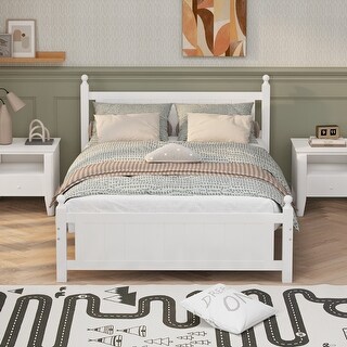 White Full Solid Wood Platform Bed Frame with Headboard and Footboard ...