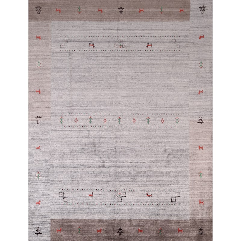 Gabbeh Indian Area Rug Hand-Knotted Tribal Beige Wool Carpet - 6'8"x 8'1"