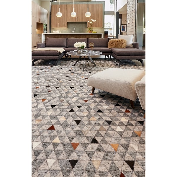 slide 2 of 4, Canady Handmade Mosaic Leather Rug, Wolf Gray/Rust, Area Rug 5' x 8' - Wolf Gray/Rust Orange/Ivory Cream