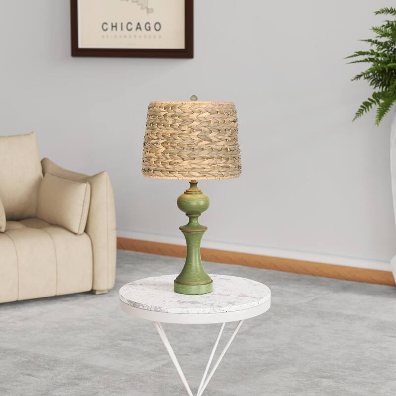 1-Light Rattan Retro Green Table Lamps