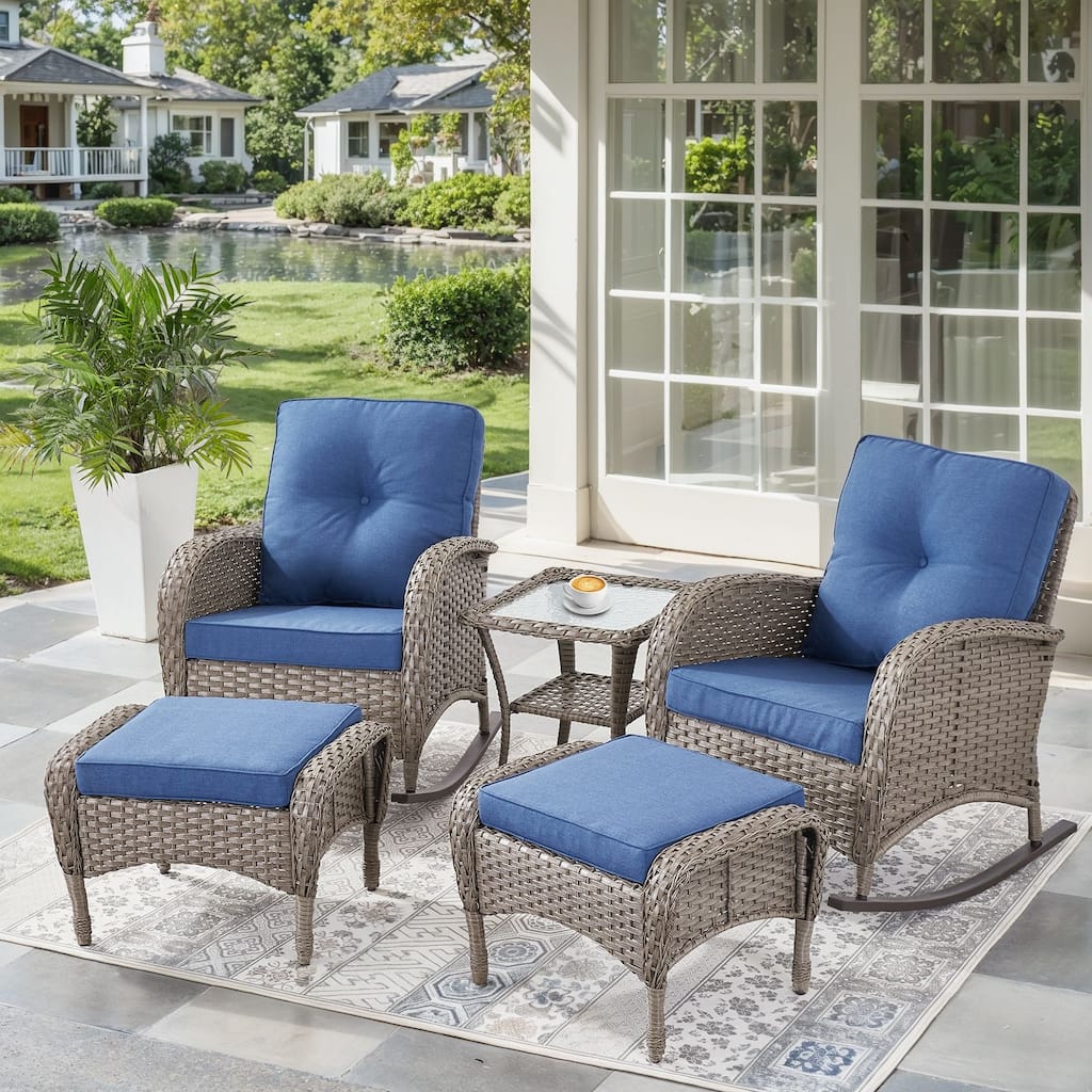 Outdoor Rocking Chairs with Side Table and Ottomans